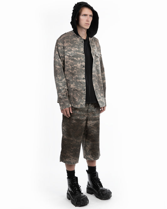 Military Hooded Button Up: Dirty Digi Camo