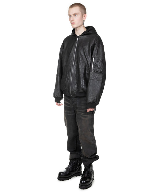 Leather Bomber: Black