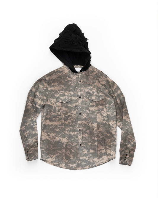 Military Hooded Button Up: Dirty Digi Camo